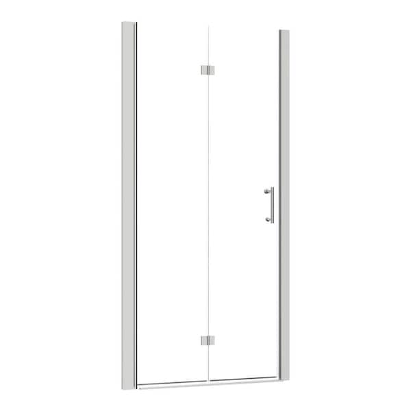 Stainless Steel Brushed 32 to 33-3/8 in. W x 72 in. H Frameless Bifold Shower Door for Bathroom with Clear Glass
