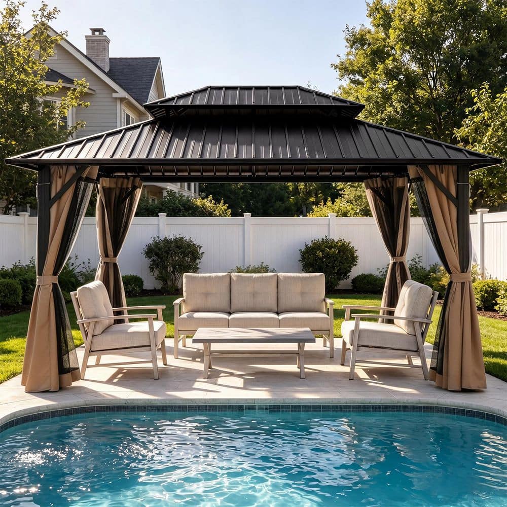 paaako CikaCika 10 ft. x 12 ft. Double Roof Hardtop Aluminum Patio Gazebo