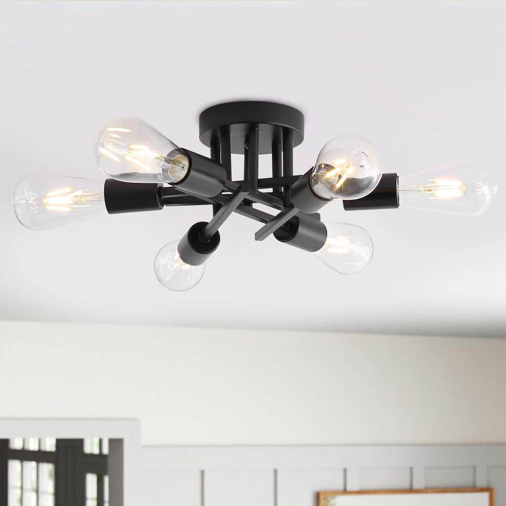 Black 6-Light Semi-Flush Mount Ceiling Fixture with Energy Star