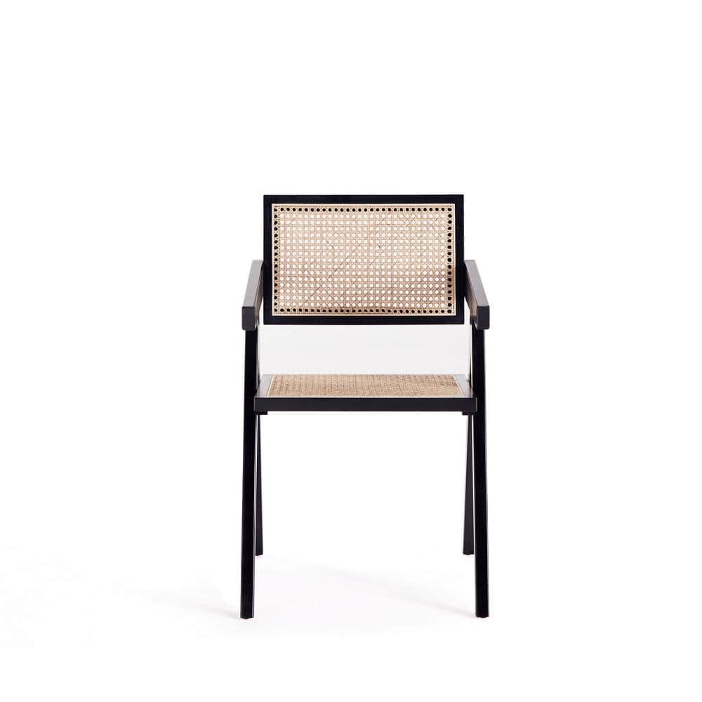 Hamlet Black and Natural Cane Rattan Dining Arm Chair Set of 2