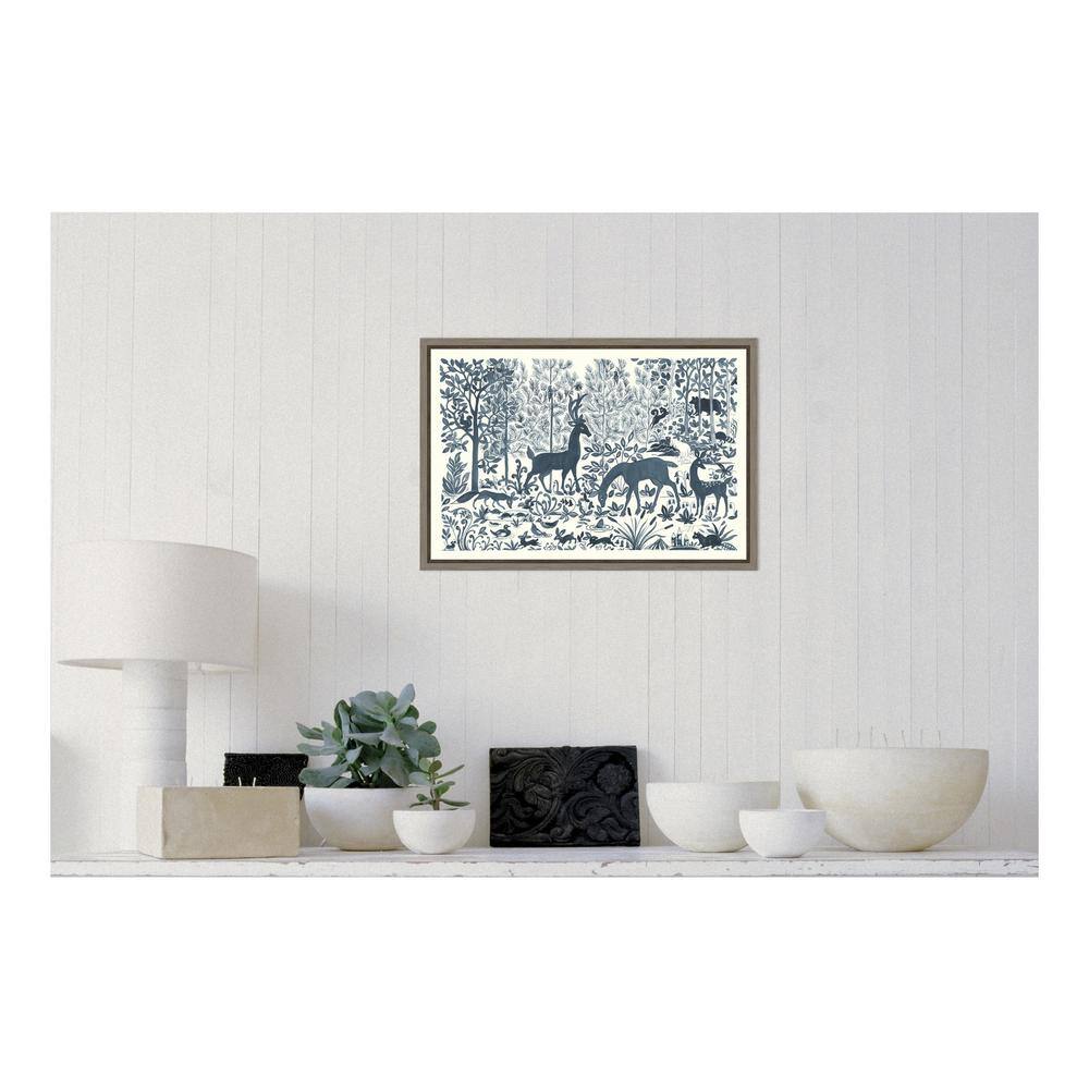 Forest Life I Blue and White Framed Canvas Art
