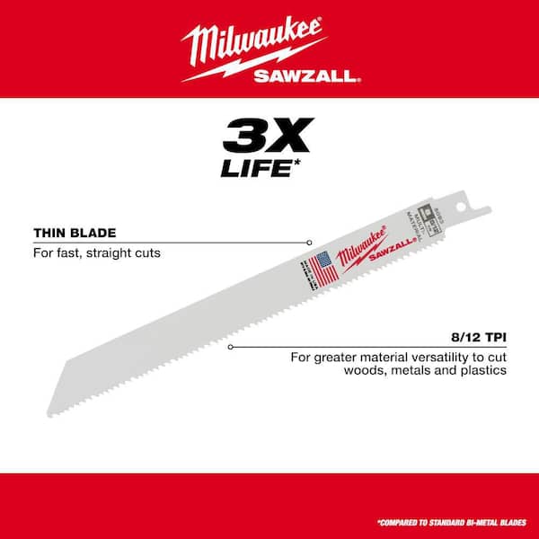 8 in. 8/12 Teeth per in. Mutli-Material Cutting SAWZALL Reciprocating Saw Blades (5 Pack) 8 in. 8/12 Teeth per in. Mutli-Material Cutting SAWZALL Reciprocating Saw Blades (5 Pack)
