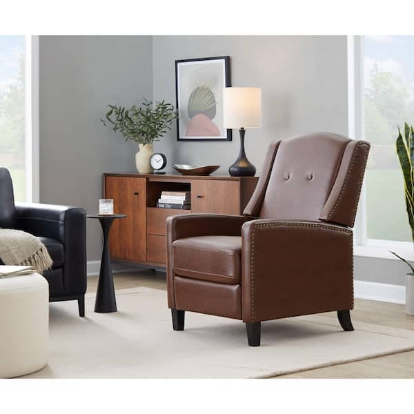 Stanley Black Wood and Brown Faux Leather Recliner