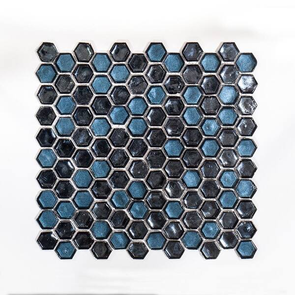 Jeffrey Court Mermaid Lagoon Blue 11.375 in. x 10.875 in. Hexagon Gloss Glass Wall Mosaic Tile (12.88 sq. ft./Case)