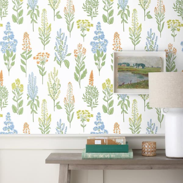 The Company Store Botanical Floral Multi Blue/White Peel and Stick Wallpaper Panel (covers 26 sq. ft.)