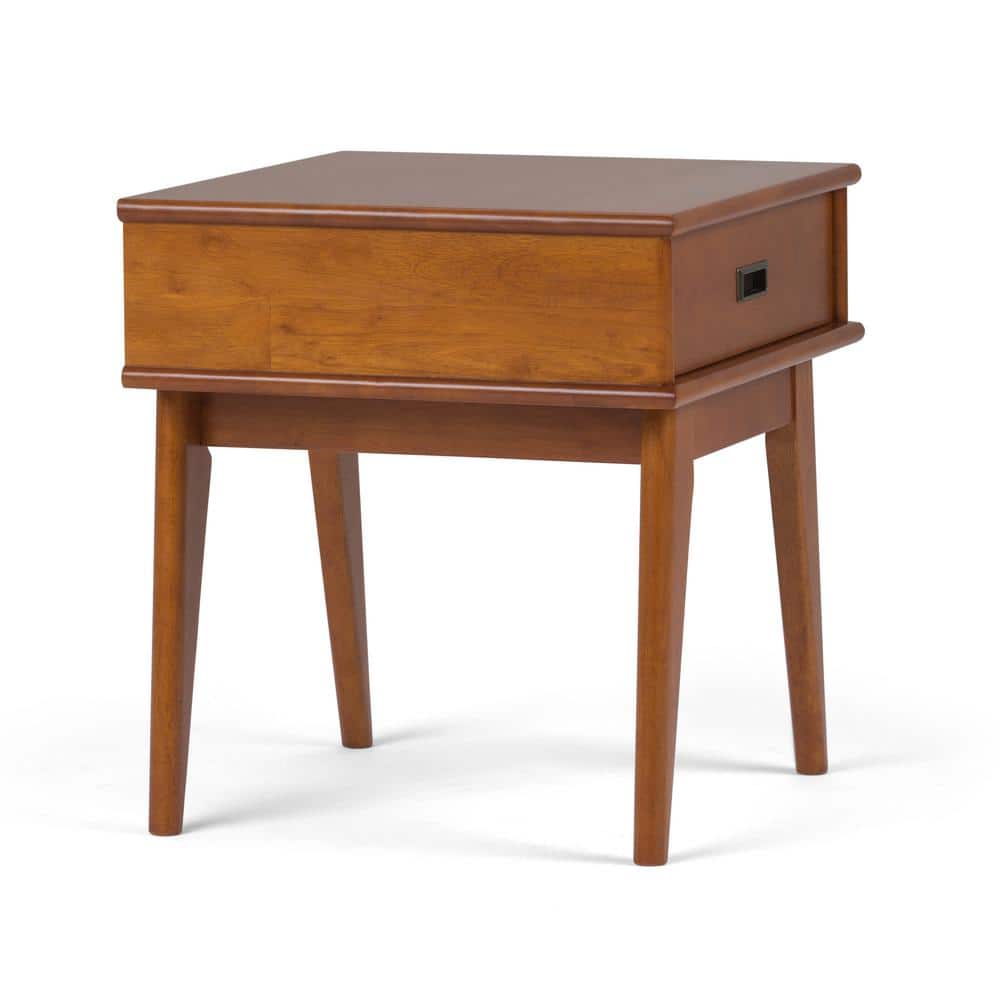 Draper Teak Brown Solid Hardwood End Table with Drawer