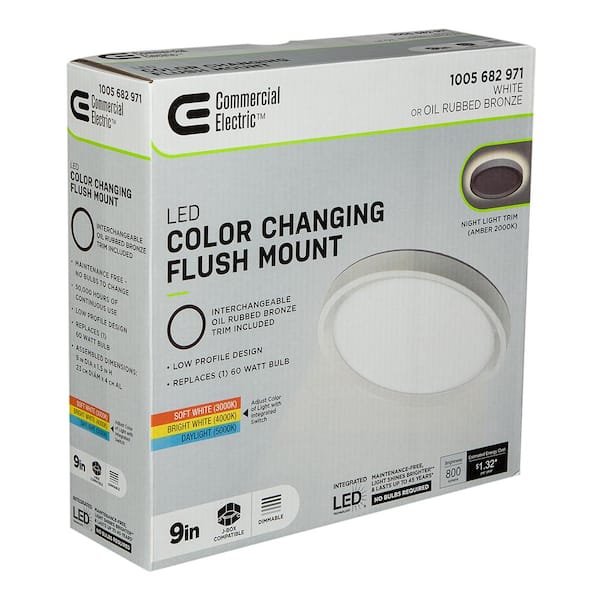 9 in. Color Selectable LED Flush Mount Ceiling Light w/ Night Light Op