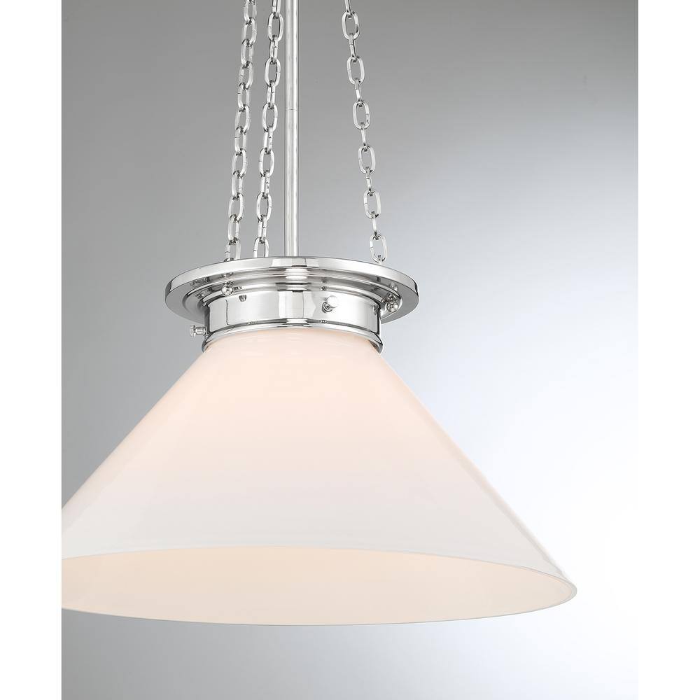 Polished Nickel 1-Light Pendant with White Glass Shade
