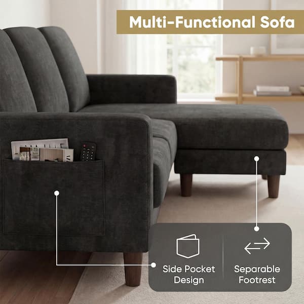 LACOO L-Shaped Sofa 72 in. Square Arm 1-Piece Linen Sectional Sofa