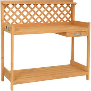 4 in. Wood Workbench Table on Wheels, Portable Work Bench, Outdoor Garden Potting Bench Table Work Bench, Storage Stool