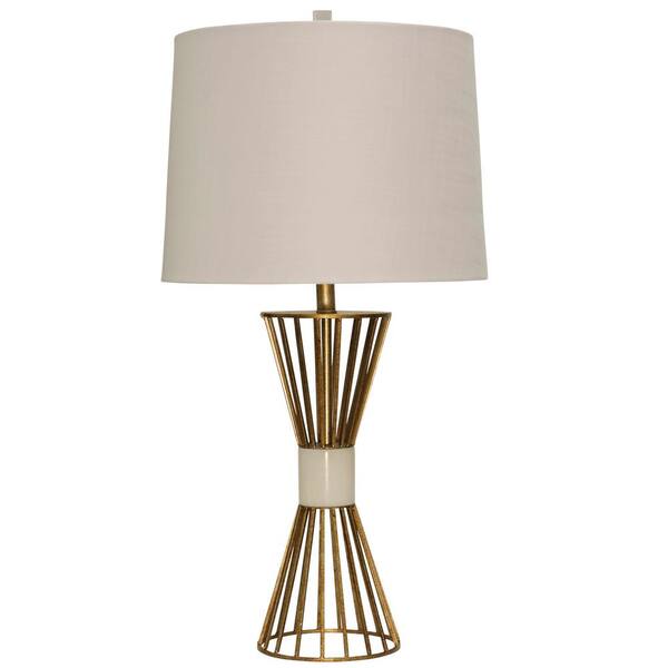 StyleCraft 33.5 in. Antique Brass Table Lamp with Beige Styrene Shade