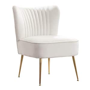 Trinity 22 in. Ivory Velvet Channel Tufted Accent Side Chair