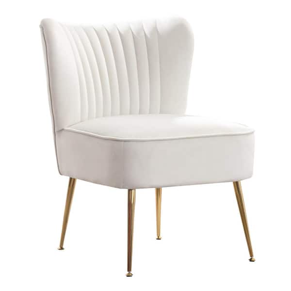 WESTINFURNITURE Trinity 22 in. Ivory Velvet Channel Tufted Accent Side Chair