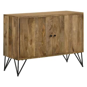 Brown Wood Top 40 in. Sideboard with 2 Door and Angled Iron Legs