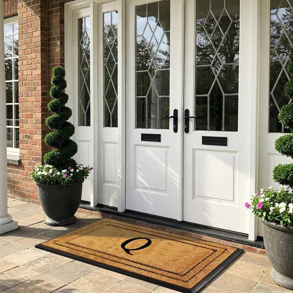 A1HC Natural Coir & Rubber Doormat, 30 in. x 60 in., Thick & Non Slip Monogrammed Q Door Mats