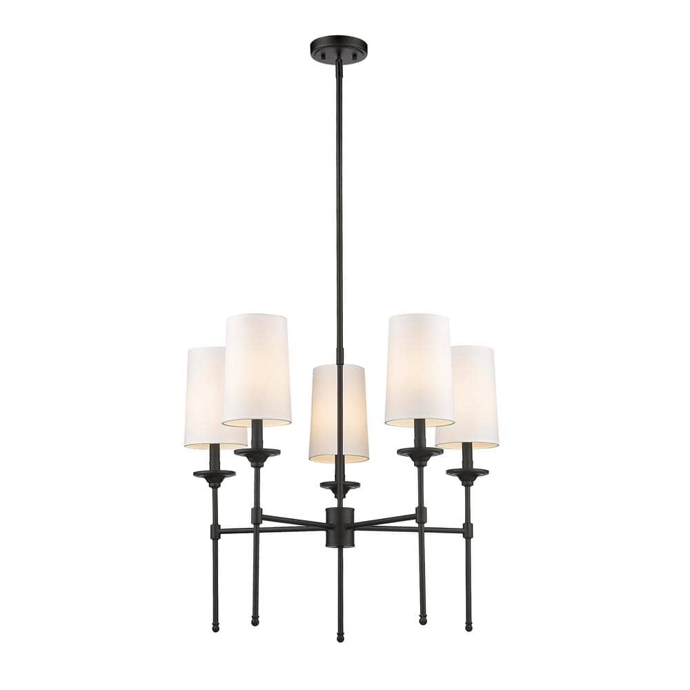 Emily 5-Light Matte Black Chandelier with Cloth Cover Shade