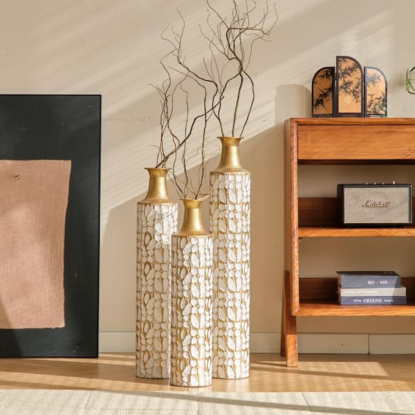 32/28/24 Inch Gold Floor Vases Set of 3, Vintage Tall Decorative Vases for Living Room, Entryway, Home Decor