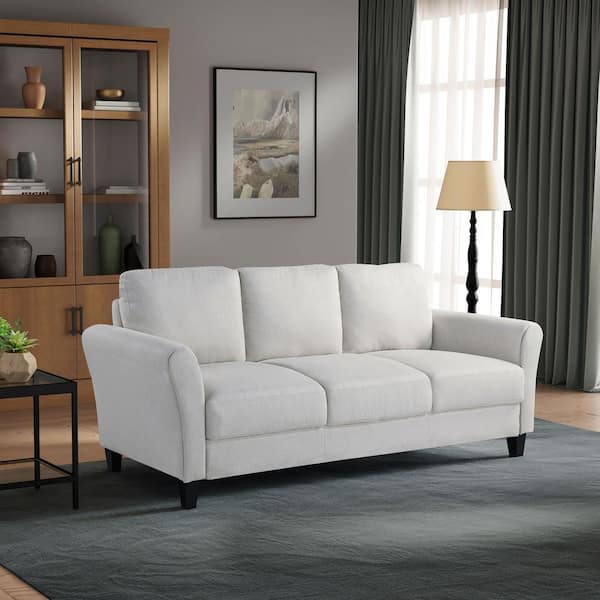 Lifestyle Solutions Wesley 80.3 in. Rolled Arm Polyester Rectangle 3-Seater Sofa in. Oyster
