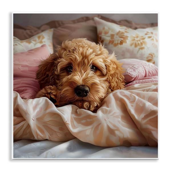 Stupell Industries Nap Time Cuddling Pup by Jim Baldwin Unframed Animal Graphic Art Print 12 in. x 12 in.