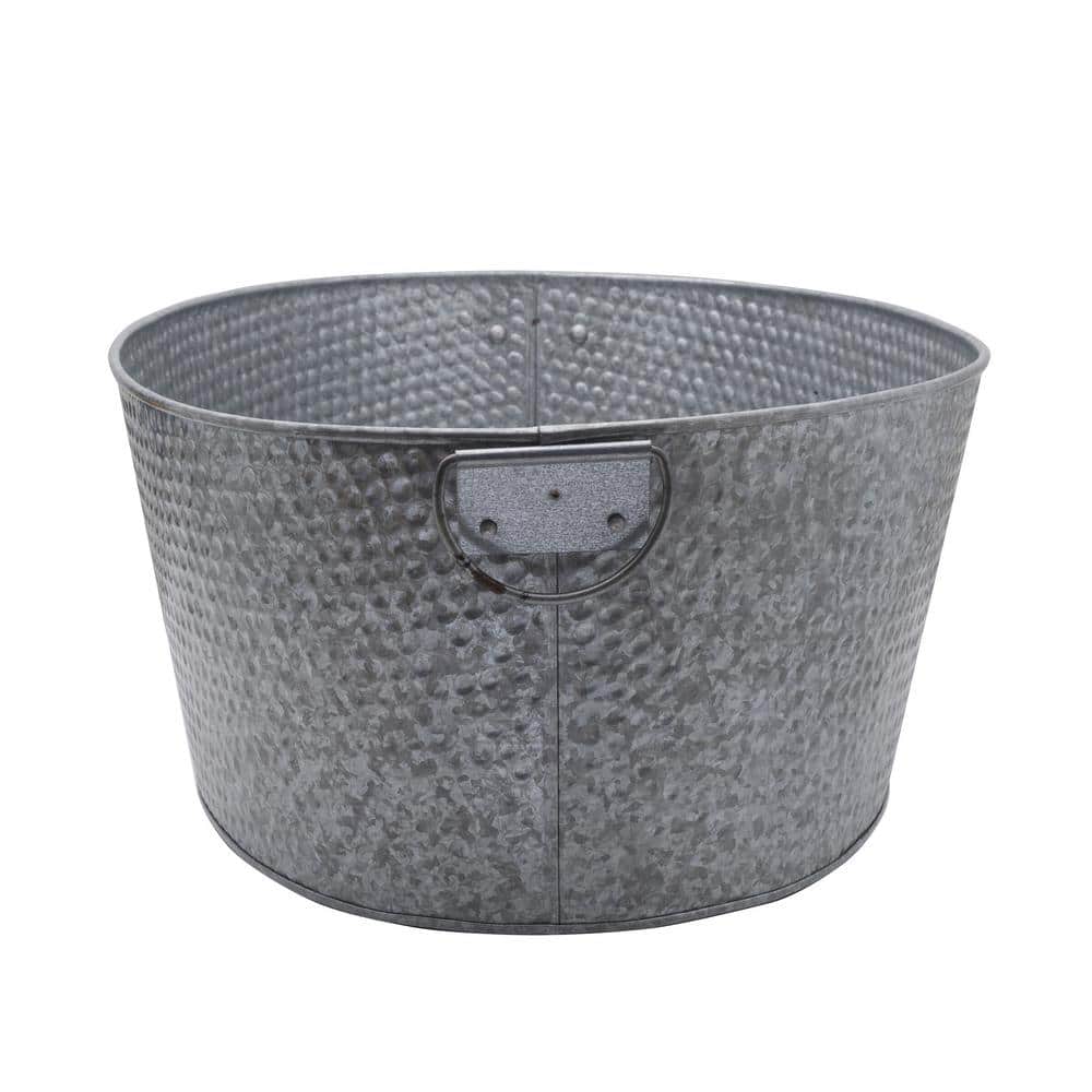 Large Gray Galvanized Hammered Oval Beverage Tub with Handles