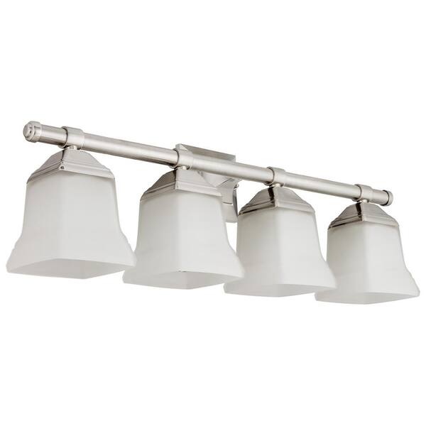 Home Decorators Collection Alberson Collection 4 Light Brushed Nickel Led Vanity Light With Frosted Acrylic Shade 28025 Hbu The Home Depot In 2021 Bathroom Light Bar Bathroom Lighting Unusual Bathrooms