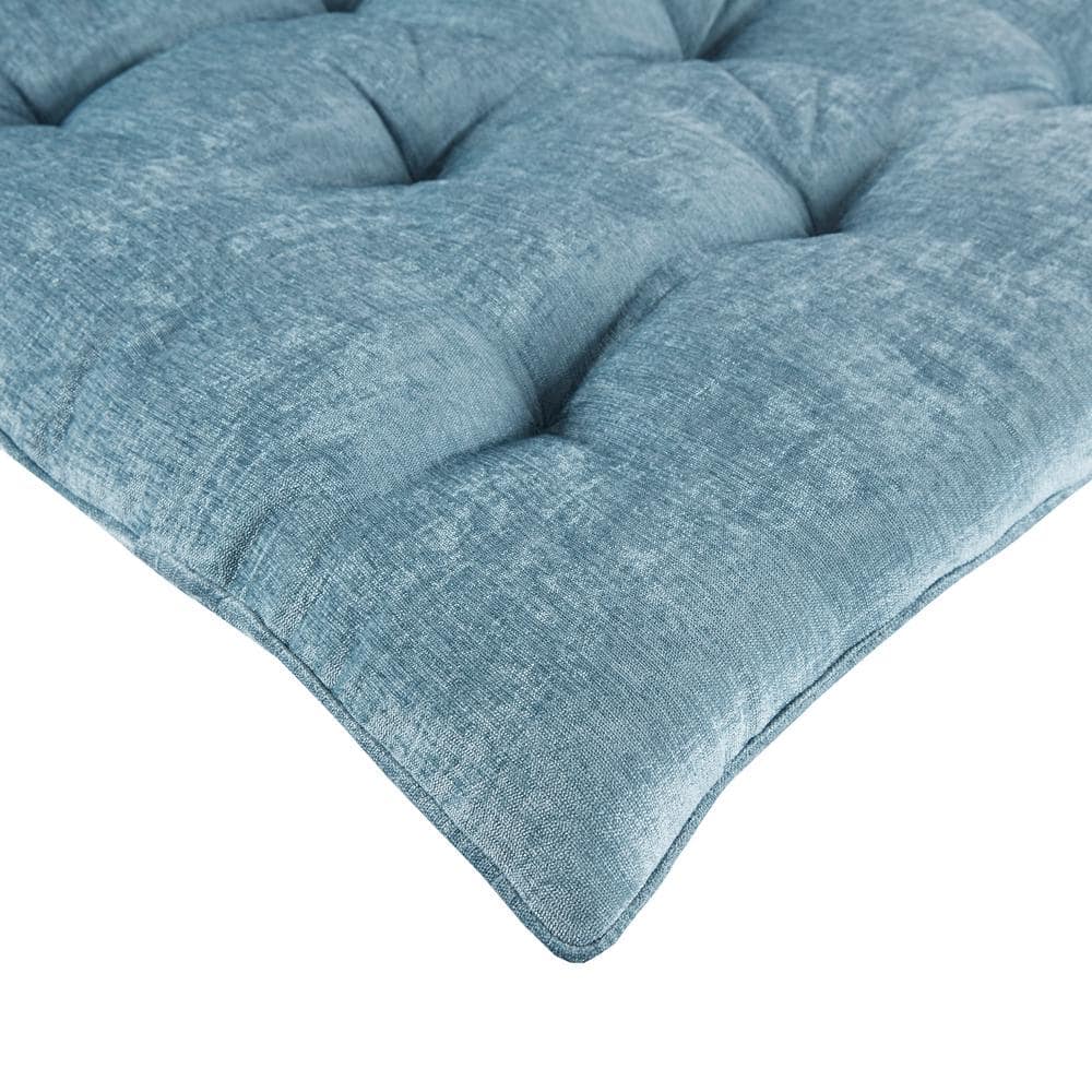 Aqua Blue Chenille Tufted Long Floor Cushion with Travel Wrap