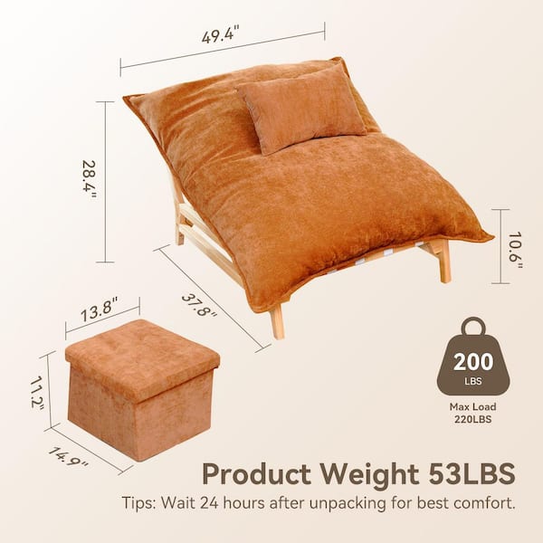 Wood Outdoor Oversized Chaise Lounge Chair Sets with Brown Cushions Sofa Chair Loveseat Couch with Removable Upholstered