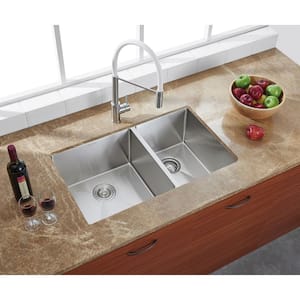 Professional 33 in. Undermount 60/40 Double Bowl 16 Gauge Stainless Steel Kitchen Sink with Accessories