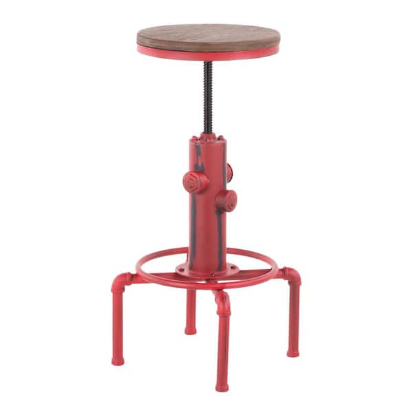 Lumisource Hydra Adjustable Industrial Red and Brown Bar Stool