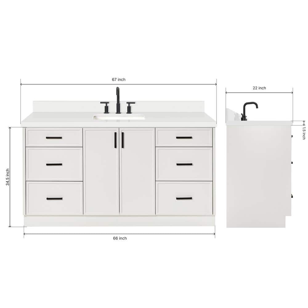 Kelly 67" White Wood Single Sink Vanity with Quartz Top