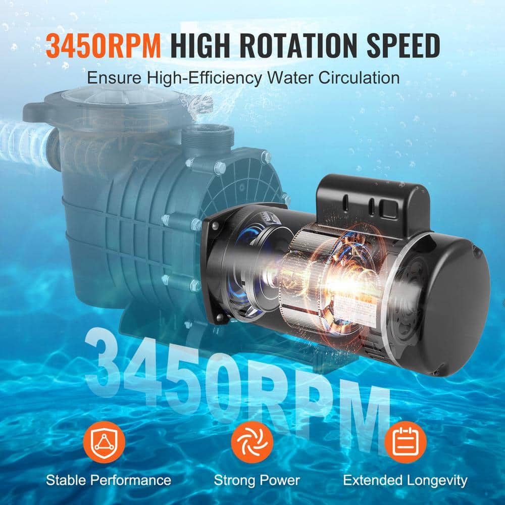 VEVOR Black Steel 1.5 HP Pool Pump Motor