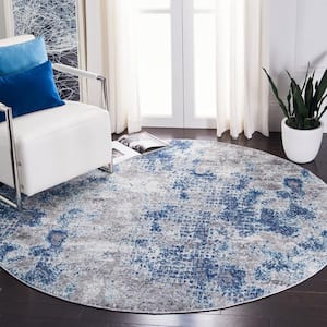 Aston Navy/Gray 3 ft. x 3 ft. Abstract Distressed Round Area Rug