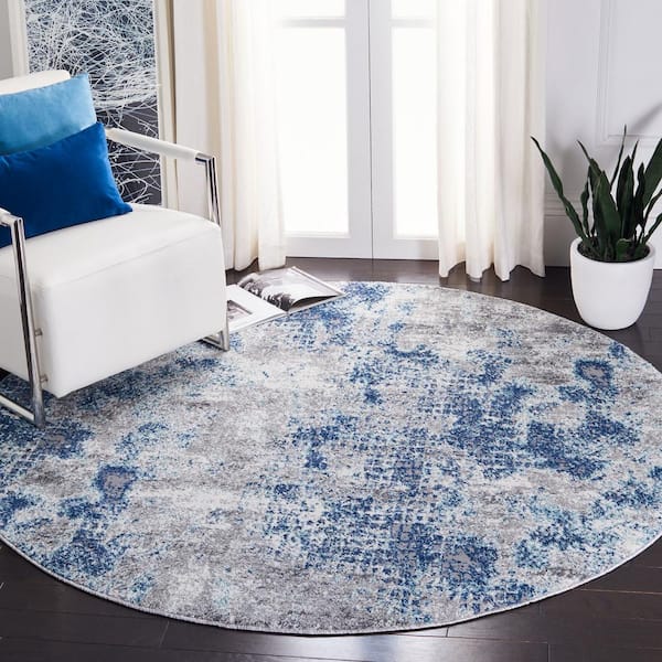 Aston Navy/Gray Doormat 3 ft. x 3 ft. Abstract Distressed Round Area Rug