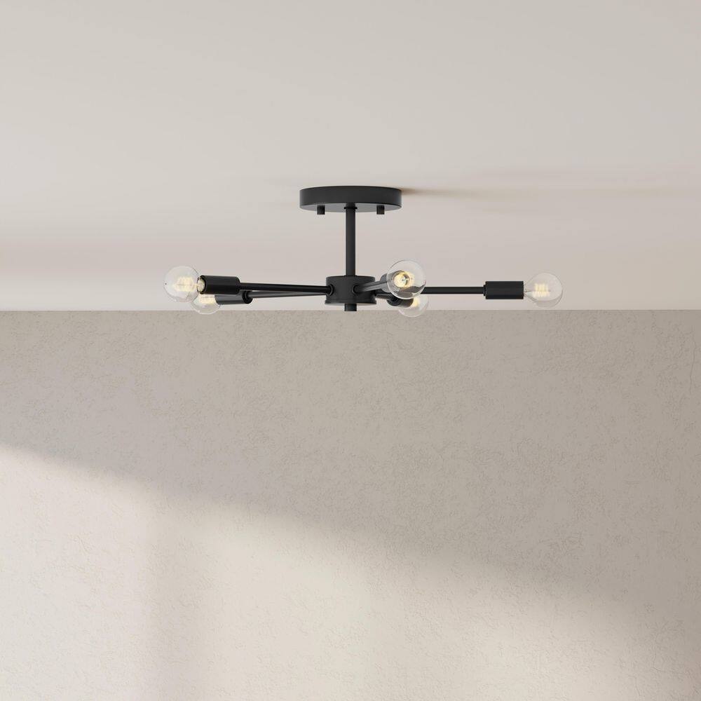Matte Black 5-Light Semi-Flush Mount with Glass Bulbs