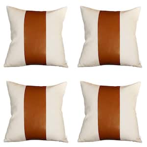 Brown Boho Handcrafted Vegan Faux Leather Square Solid 20 in. x 20 in. Throw Pillow Cover (Set of 4)