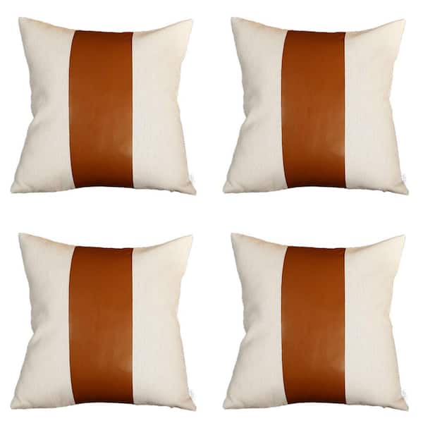 MIKE & Co. NEW YORK Brown Boho Handcrafted Vegan Faux Leather Square Solid 20 in. x 20 in. Throw Pillow Cover (Set of 4)