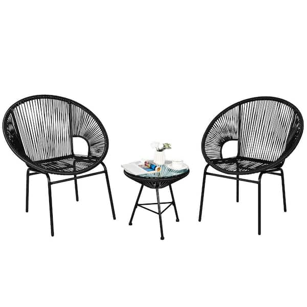 Costway Acapulco Furniture Bistro Set Black 3-Pieces Plastic Round 17.5 in. Outdoor Bistro Set
