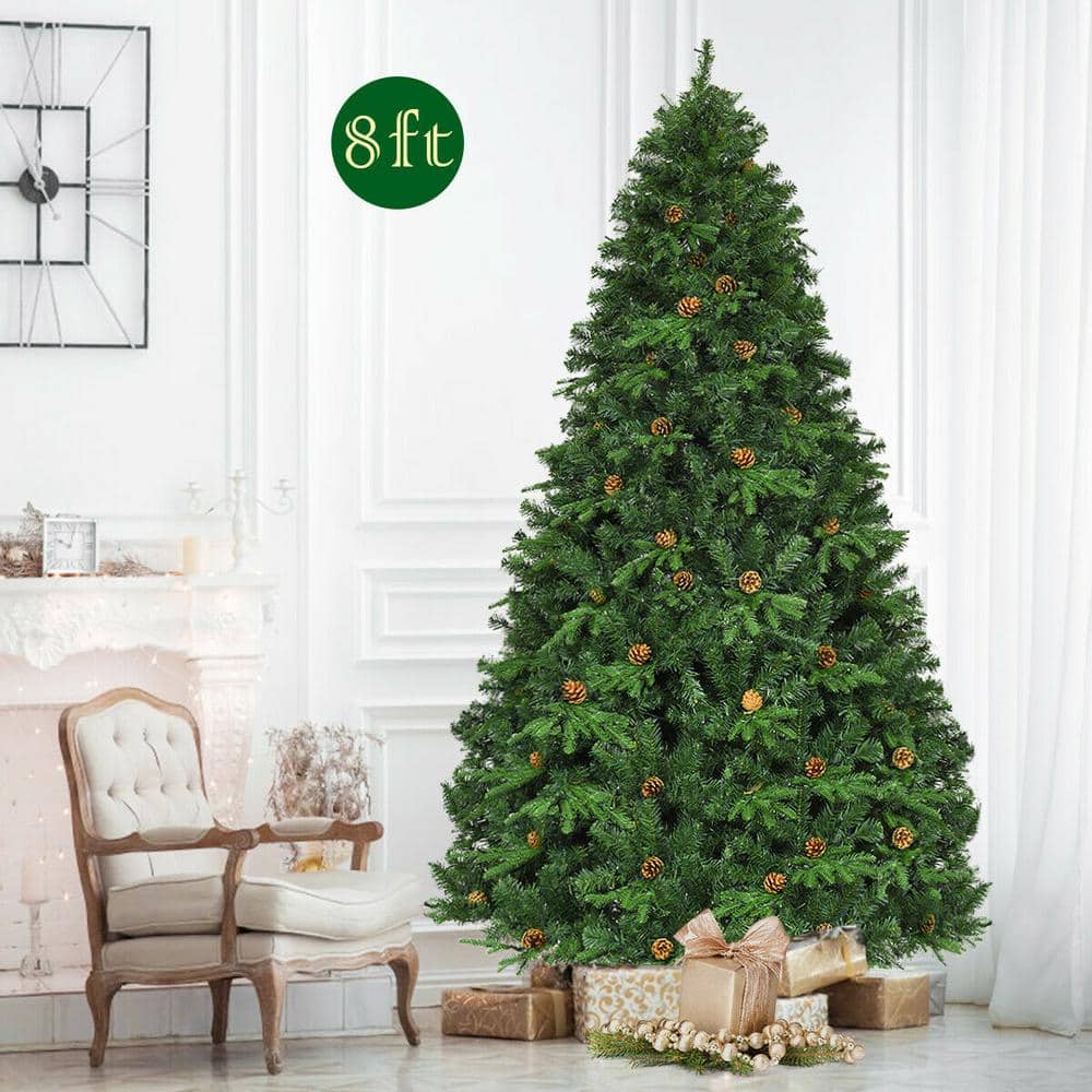 8ft Pre-lit Artificial Pine Christmas Tree with Warm White LED Lights
