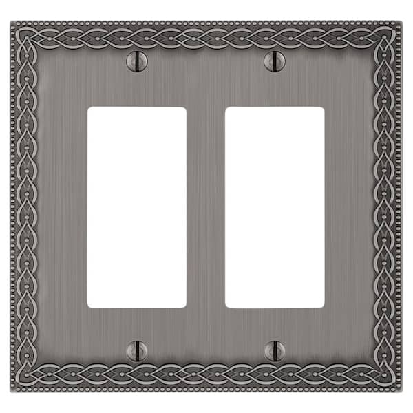 Amelia 2-Gang Antique Nickel Decorator/Rocker Cast Metal Wall Plate