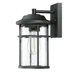 1-Light Matte Black Glass Shade Hardwired Indoor Outdoor Wall Lantern Sconce
