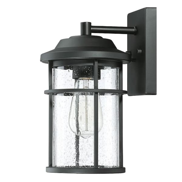 Dawn 1-Light Matte Black Glass Shade Hardwired Indoor Outdoor Wall Lantern Sconce