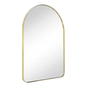 Arched-Top 21 in. W x 30 in. H Small Arched Stainless Steel Framed Wall Mounted Bathroom Vanity Mirror in Brushed Gold
