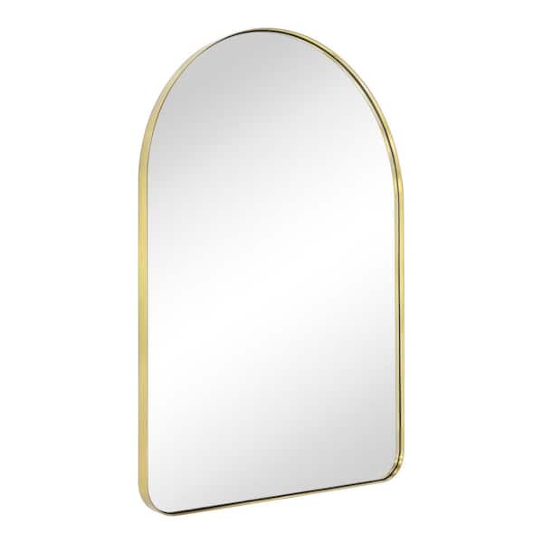 TEHOME Arched-Top 21 in. W x 30 in. H Small Arched Stainless Steel Framed Wall Mounted Bathroom Vanity Mirror in Brushed Gold