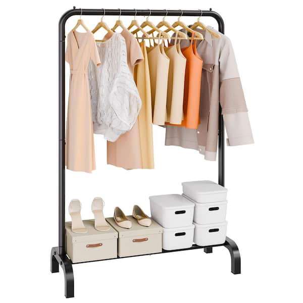 Clothes Rack, Heavy Duty Clothing Garment Rack with Hanging Rod and Bottom Storage Area, Clothing Rack Black