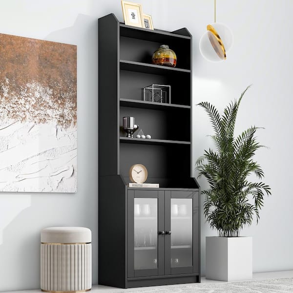 Unbranded 27.5 in. W x 14.1 in. D x 78.3 in. H Black Linen Cabinet with Acrylic Board Door Versatile Cabinet Graceful Curves