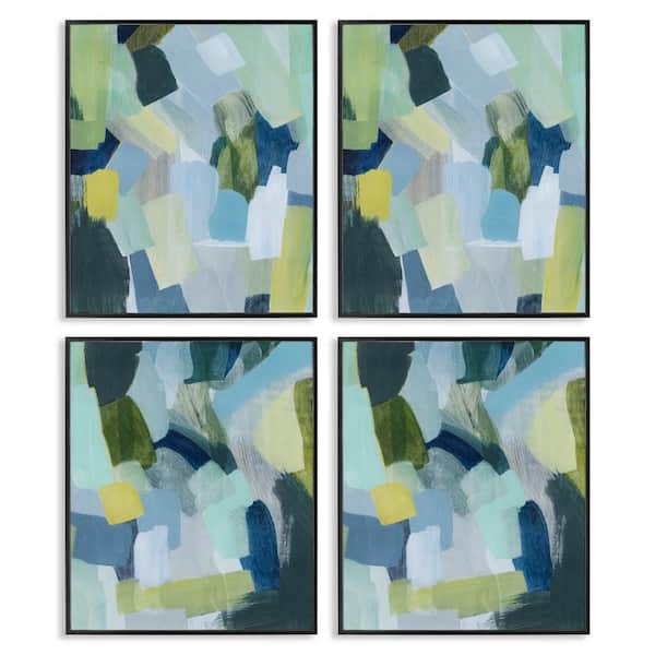 Stupell Industries Blue Green Paint Strokes by Grace Popp 4 Pieces Black Framed Abstract Giclee Art Print 20 in. x 16 in.