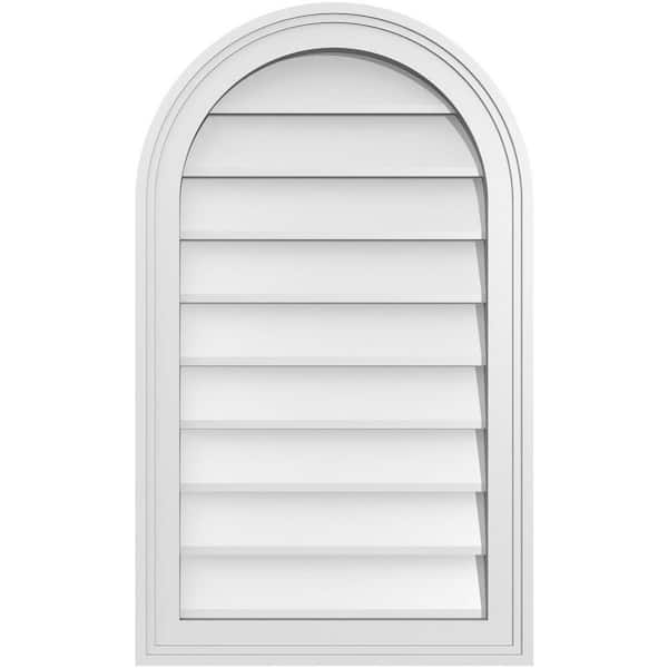 Ekena Millwork 18 in. x 30 in. Round Top Surface Mount PVC Gable Vent: Decorative with Brickmould Frame
