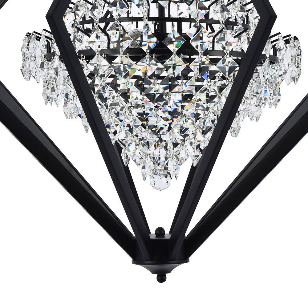 Elegant Black Metal & Crystal Diamond Cage Chandelier, 28"