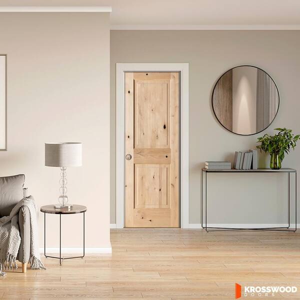 28 in. x 80 in. Rustic Knotty Alder 2-Panel Square Top Right-Hand Single Unfinished Wood Prehung Interior Door