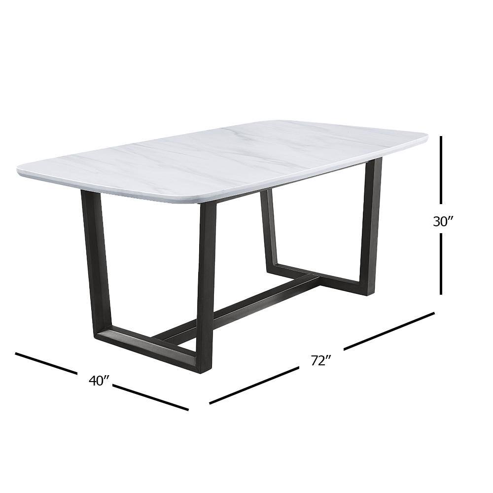 Transitional Weathered Gray Wood & Marble Rectangular Dining Table